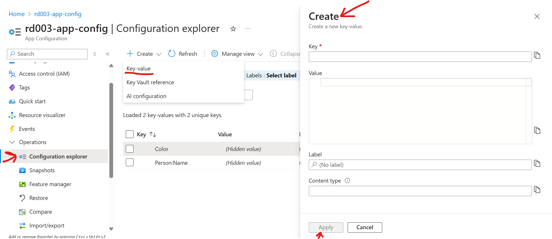 manually create key value