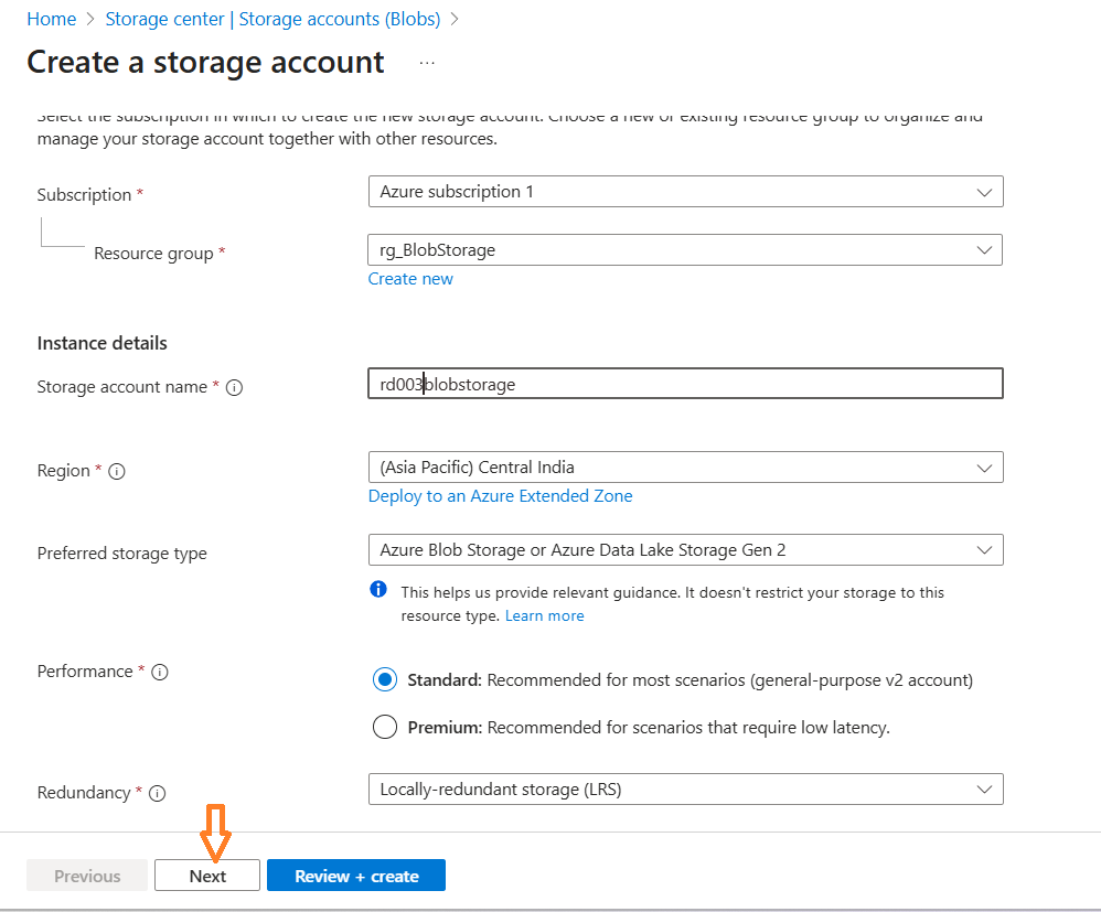 create azure storage account 3