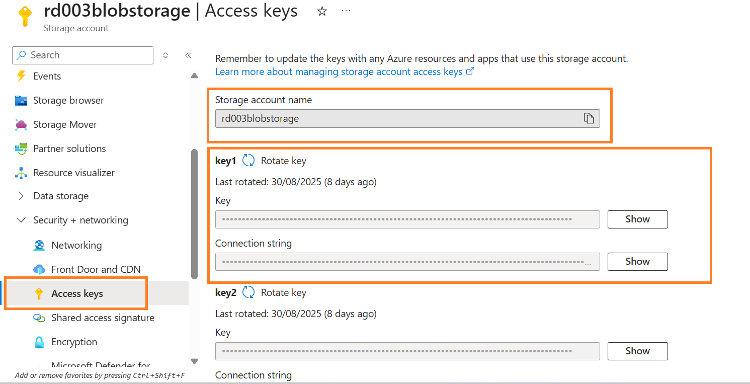 Azure storage account keys